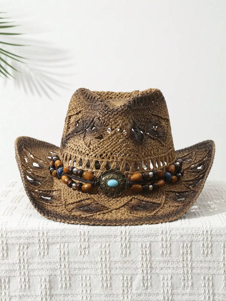 Cowboy Hat Straw - 1 adet Unisex boncuk dekor boyama
