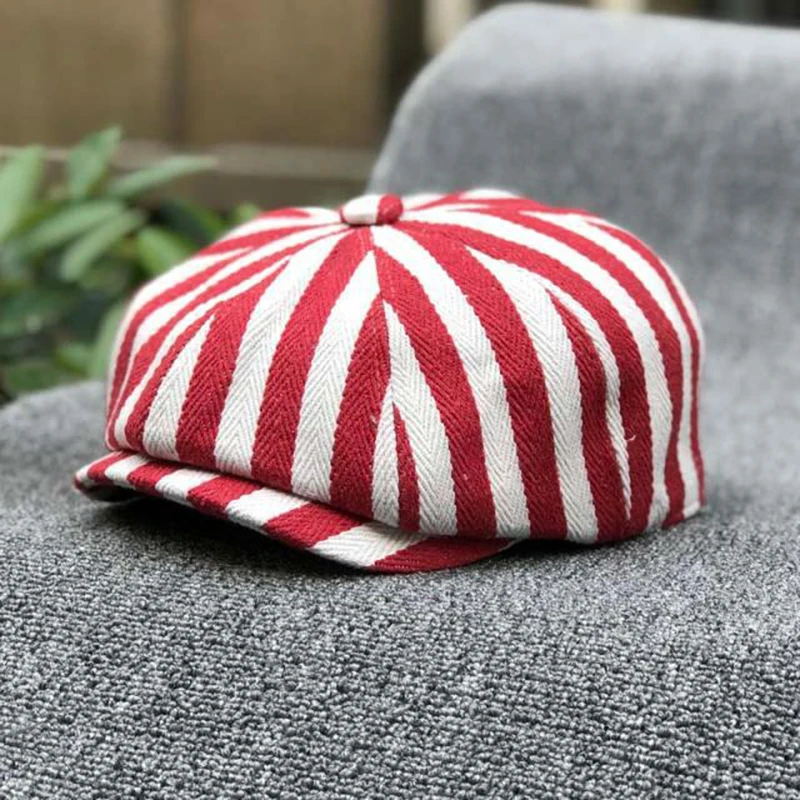 Dad Hat Cotton - Gazeteci Şapkası Pamuklu Çizgili Sekizgen Şapka